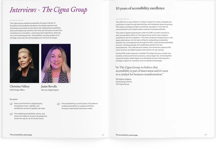 Report spread — Interviews, The Cigna Group: 10 years of accessibility excellence