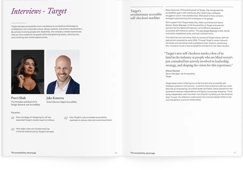 Report spread — Interviews, Target: revolutionary accessible self-checkout