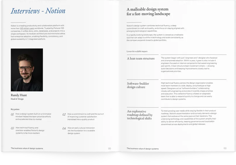Report spread — Interviews, Notion